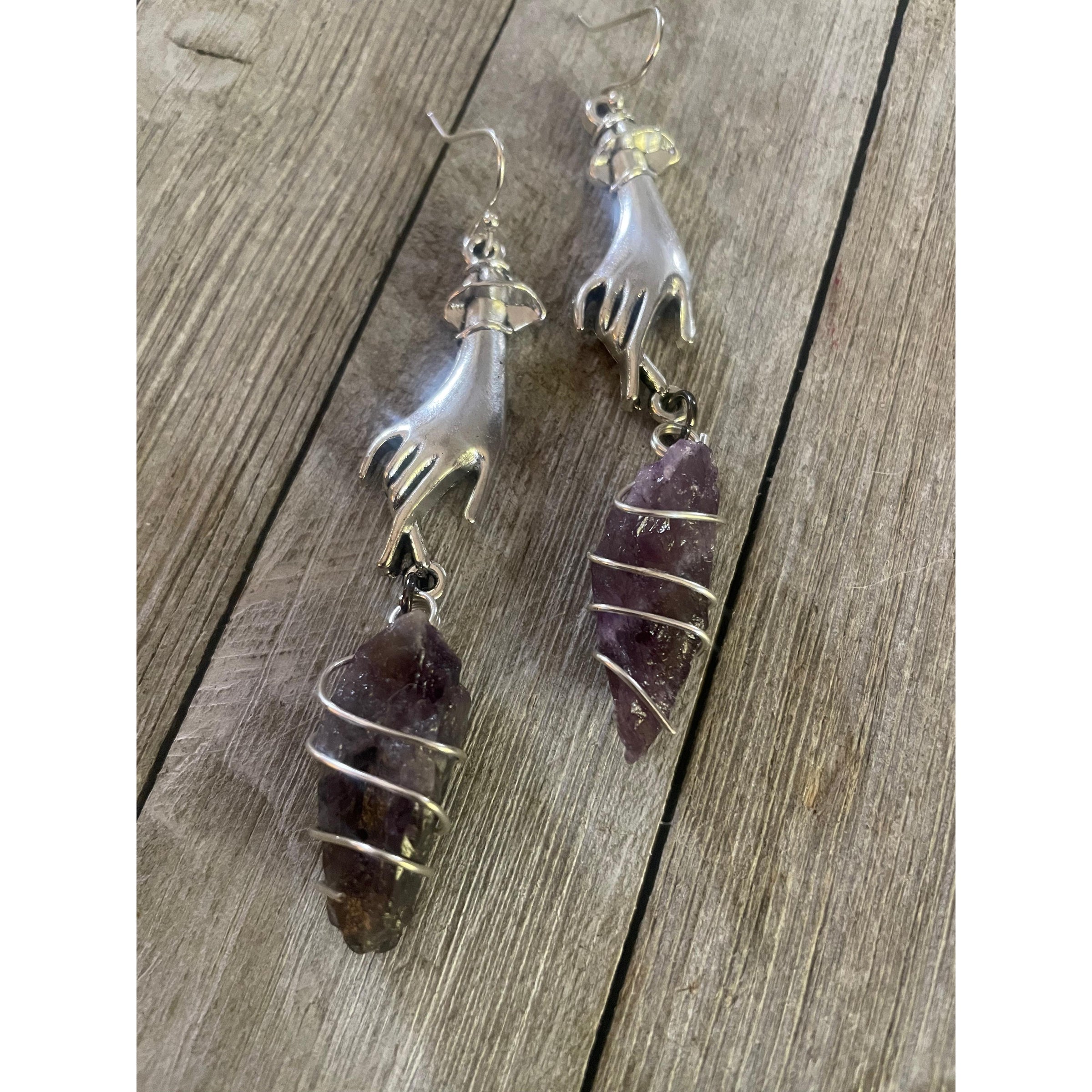 Amara Amethyst Crystal & Hand Earrings-Womens-Eclectic-Boutique-Clothing-for-Women-Online-Hippie-Clothes-Shop