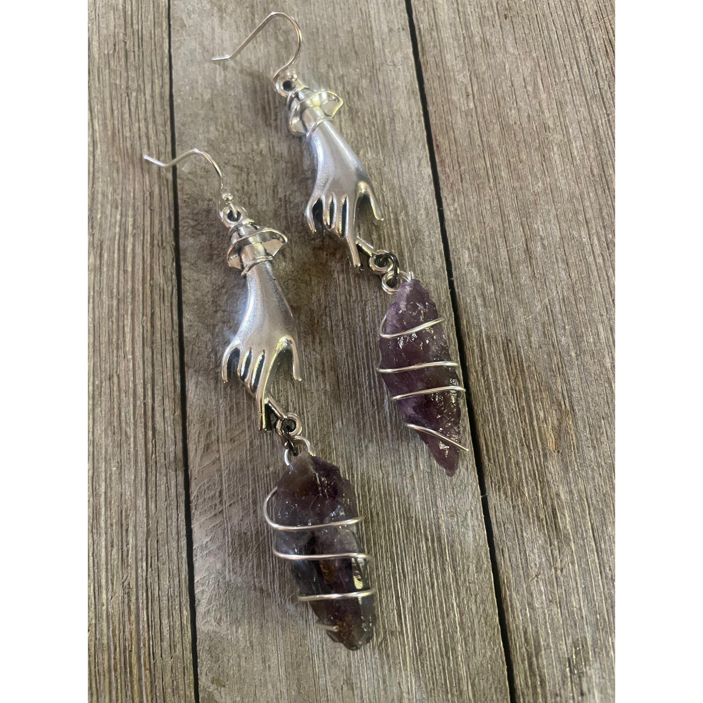 Amara Amethyst Crystal & Hand Earrings-Womens-Eclectic-Boutique-Clothing-for-Women-Online-Hippie-Clothes-Shop