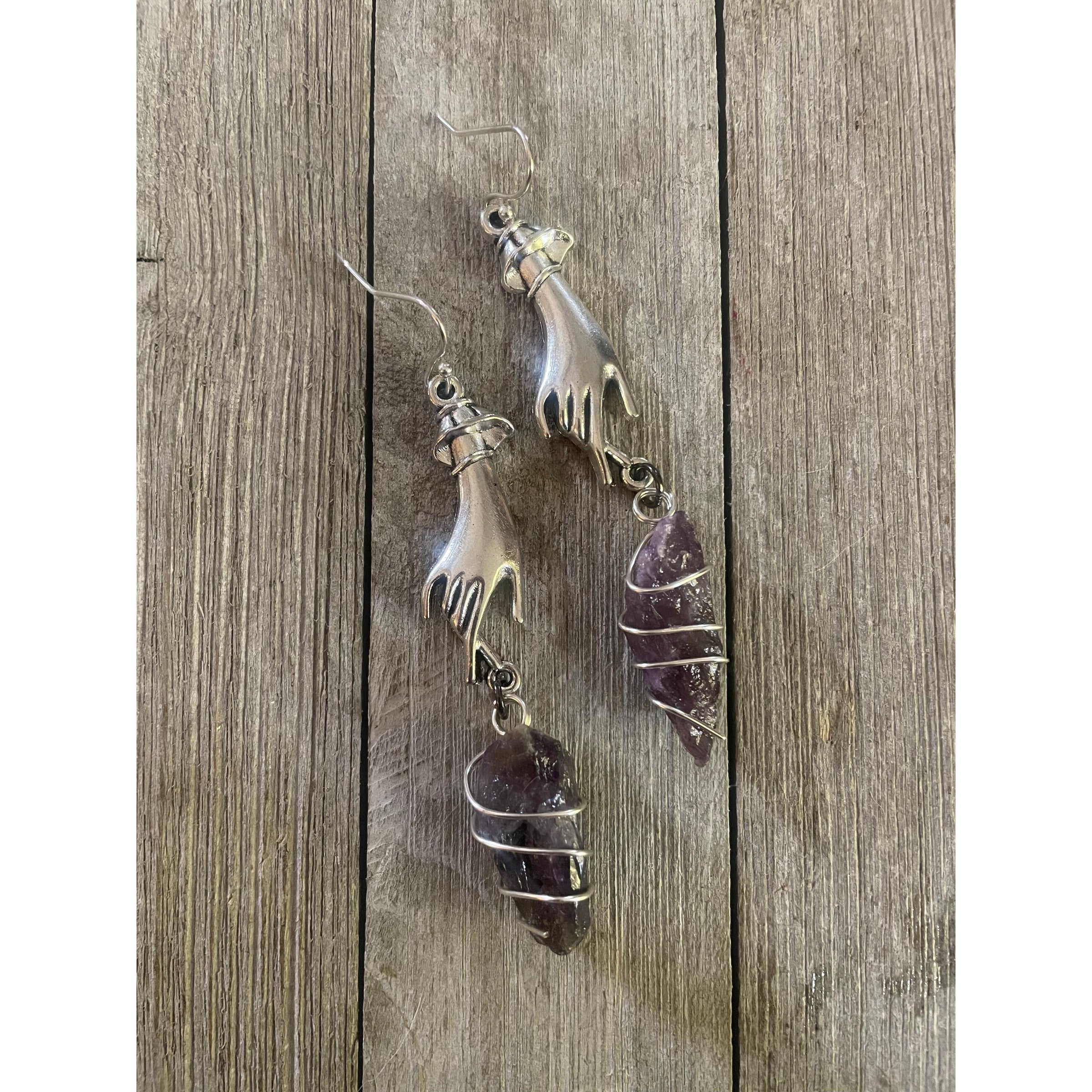 Amara Amethyst Crystal & Hand Earrings-Womens-Eclectic-Boutique-Clothing-for-Women-Online-Hippie-Clothes-Shop
