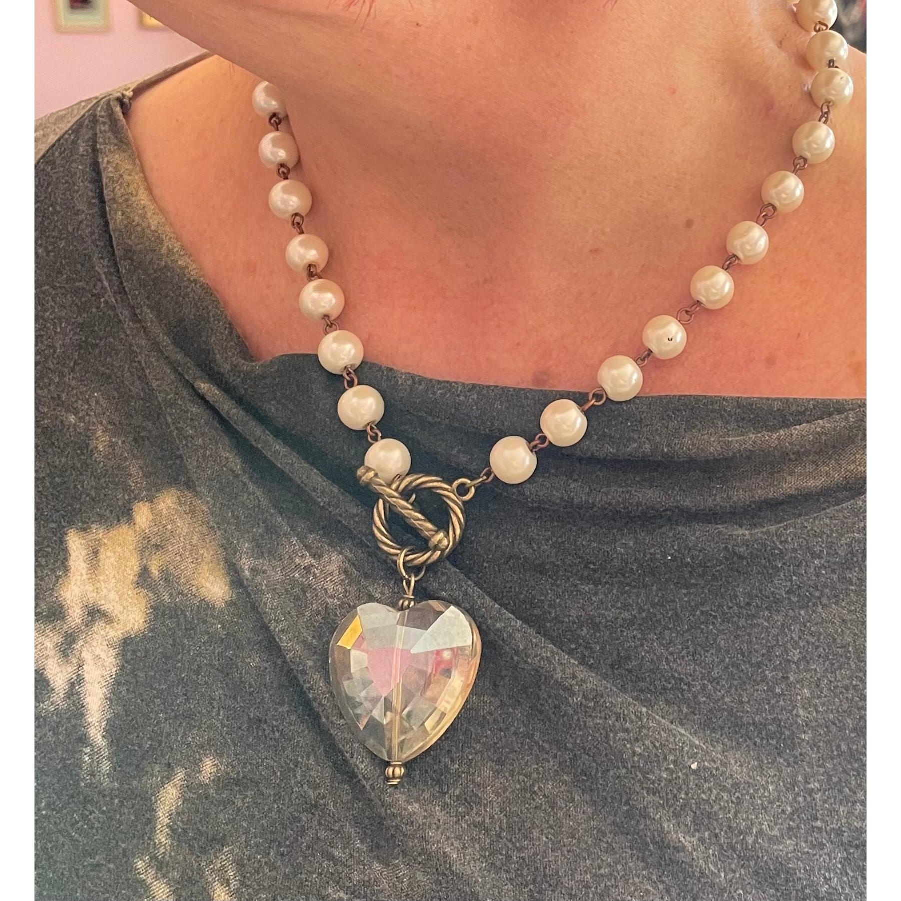 Crystal Heart on Pearls Necklace-Womens-Eclectic-Boutique-Clothing-for-Women-Online-Hippie-Clothes-Shop