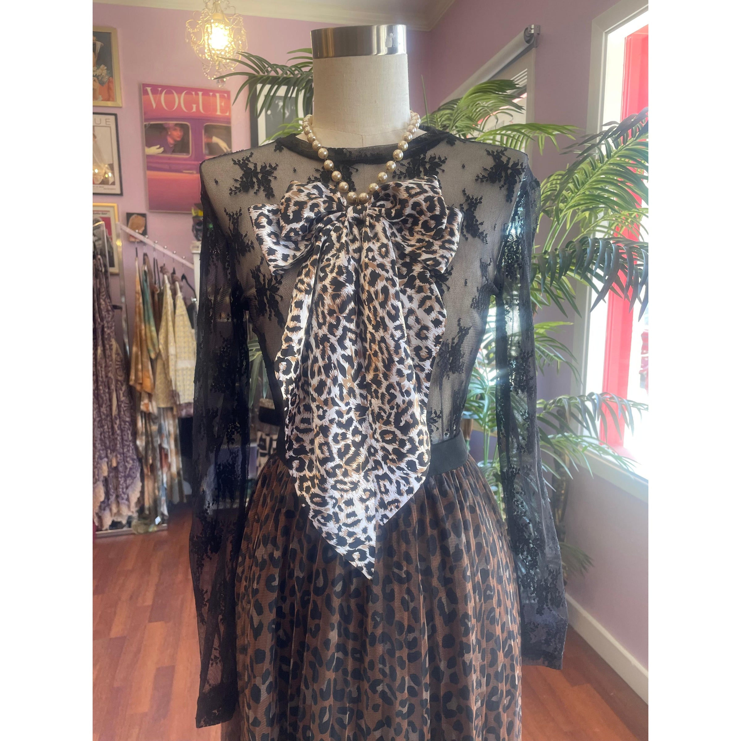 Leopard Bow on Pearl Necklace-Womens-Eclectic-Boutique-Clothing-for-Women-Online-Hippie-Clothes-Shop