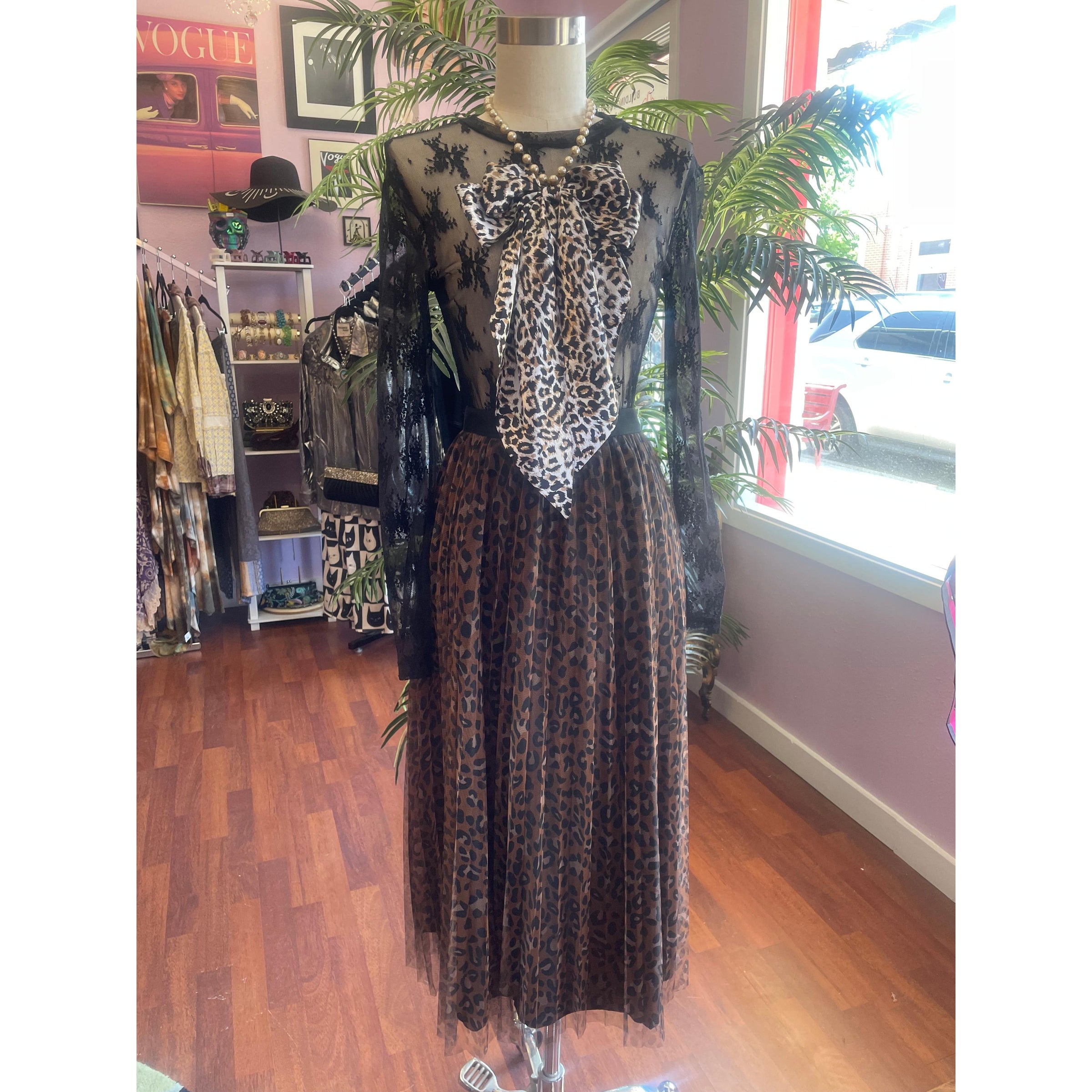 Leopard Bow on Pearl Necklace-Womens-Eclectic-Boutique-Clothing-for-Women-Online-Hippie-Clothes-Shop