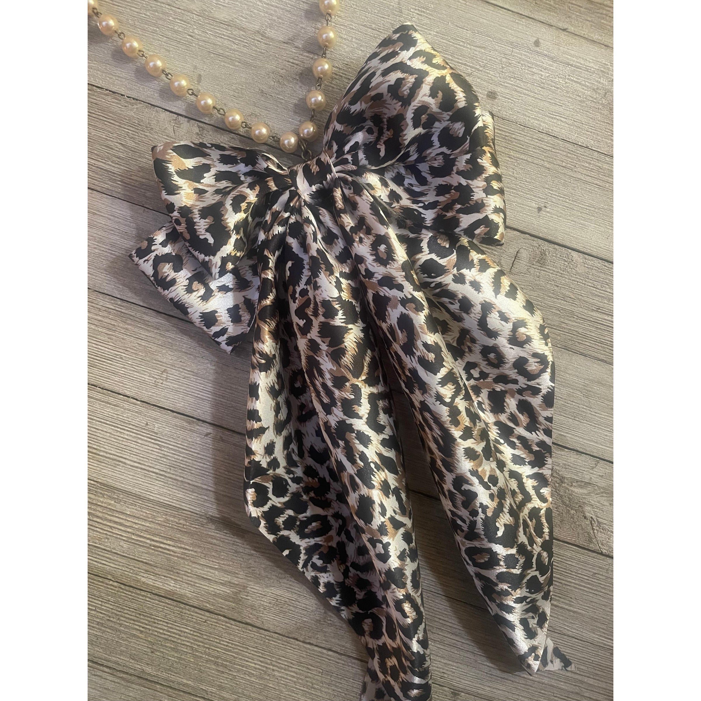 Leopard Bow on Pearl Necklace-Womens-Eclectic-Boutique-Clothing-for-Women-Online-Hippie-Clothes-Shop