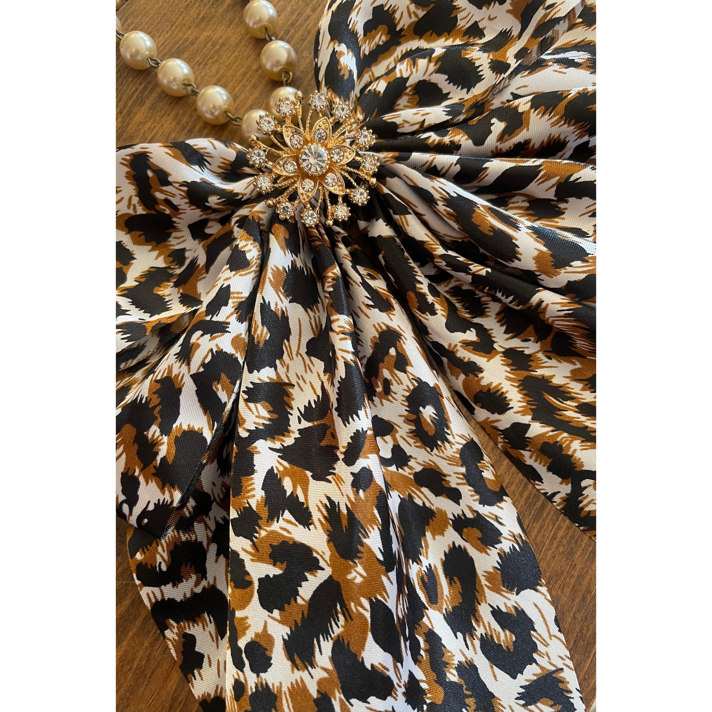 Leopard Bow on Pearl Necklace-Womens-Eclectic-Boutique-Clothing-for-Women-Online-Hippie-Clothes-Shop