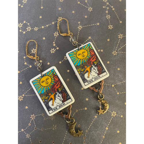 Sun Tarot Card Earrings-Womens-Eclectic-Boutique-Clothing-for-Women-Online-Hippie-Clothes-Shop
