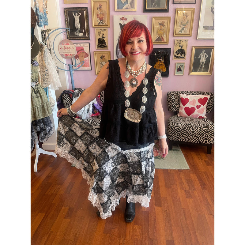 Black Celestial Patchwork Skirt-Womens-Eclectic-Boutique-Clothing-for-Women-Online-Hippie-Clothes-Shop
