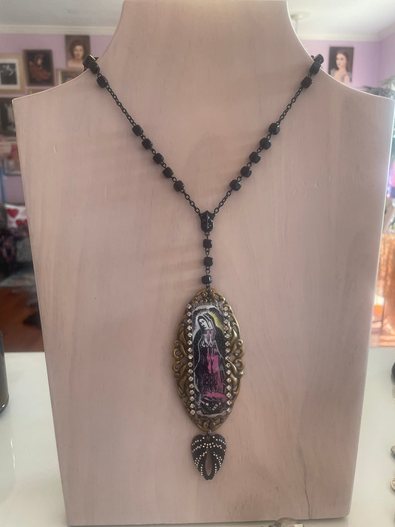 Black & Pink Guadalupe Necklace-Womens-Eclectic-Boutique-Clothing-for-Women-Online-Hippie-Clothes-Shop