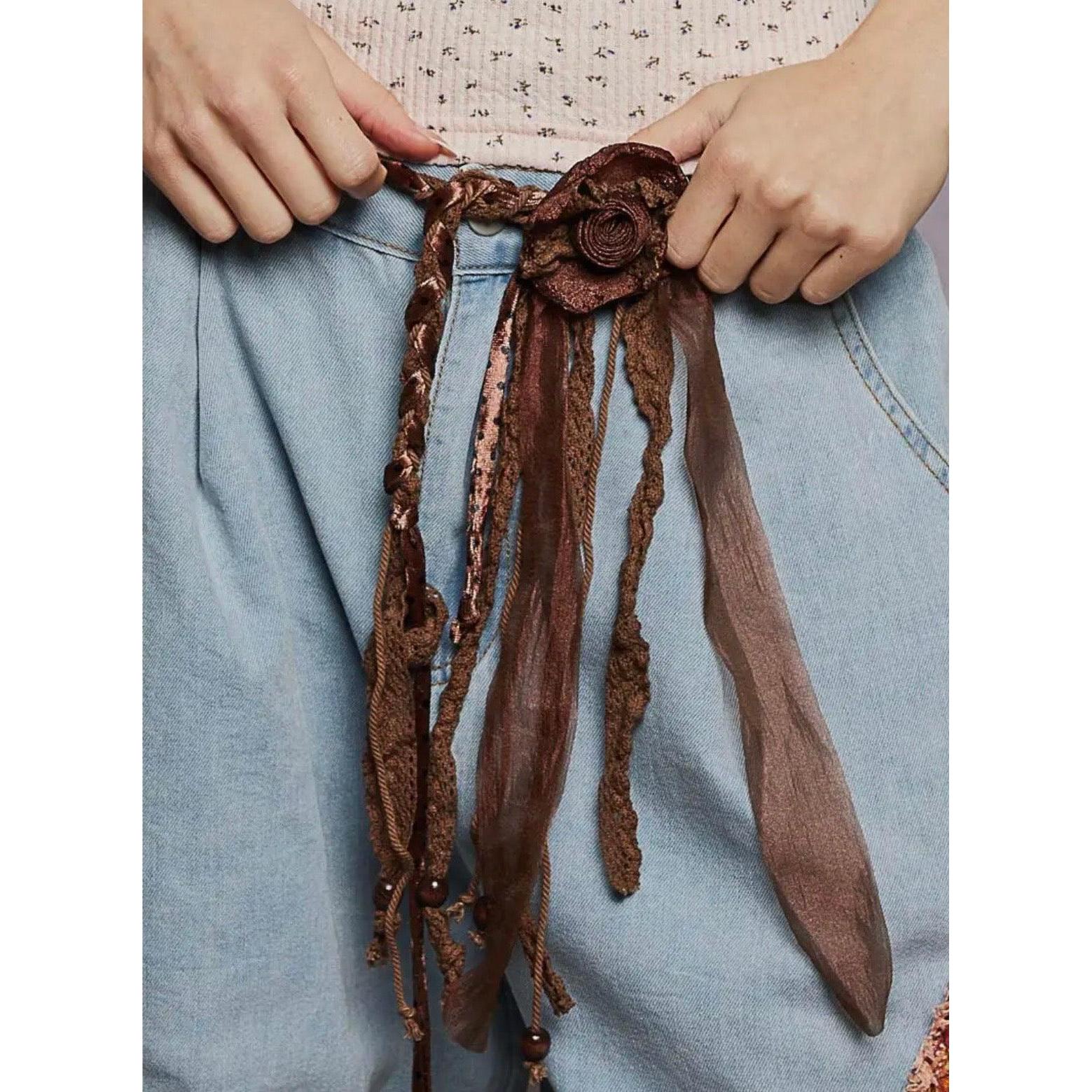 Brown Flower Adornment-Womens-Eclectic-Boutique-Clothing-for-Women-Online-Hippie-Clothes-Shop
