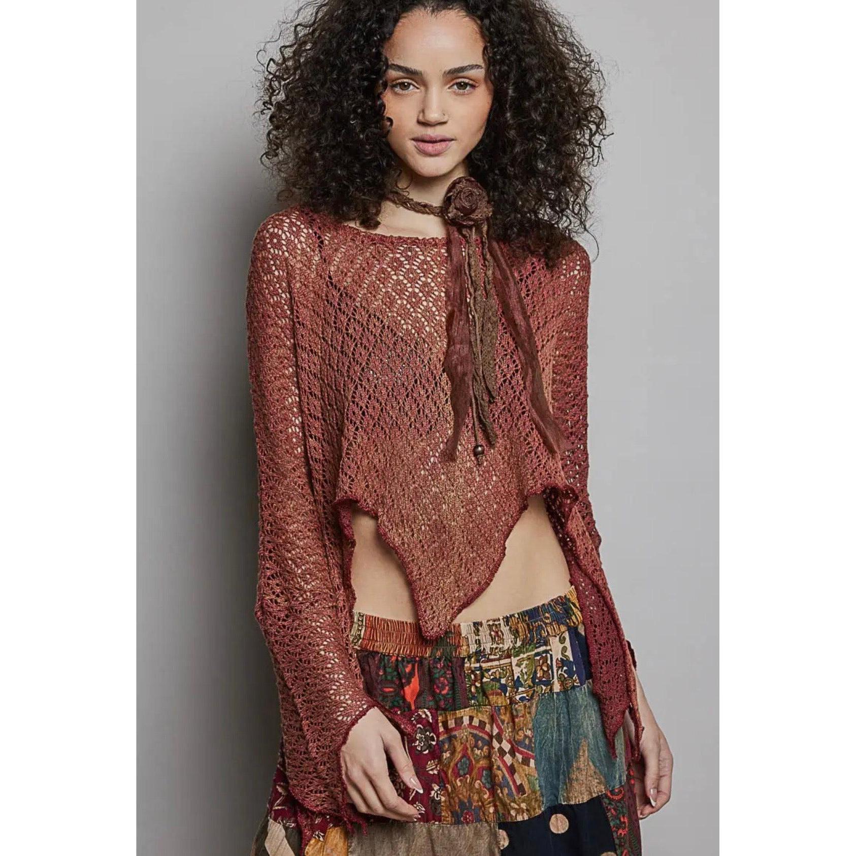 Brown Flower Adornment-Womens-Eclectic-Boutique-Clothing-for-Women-Online-Hippie-Clothes-Shop