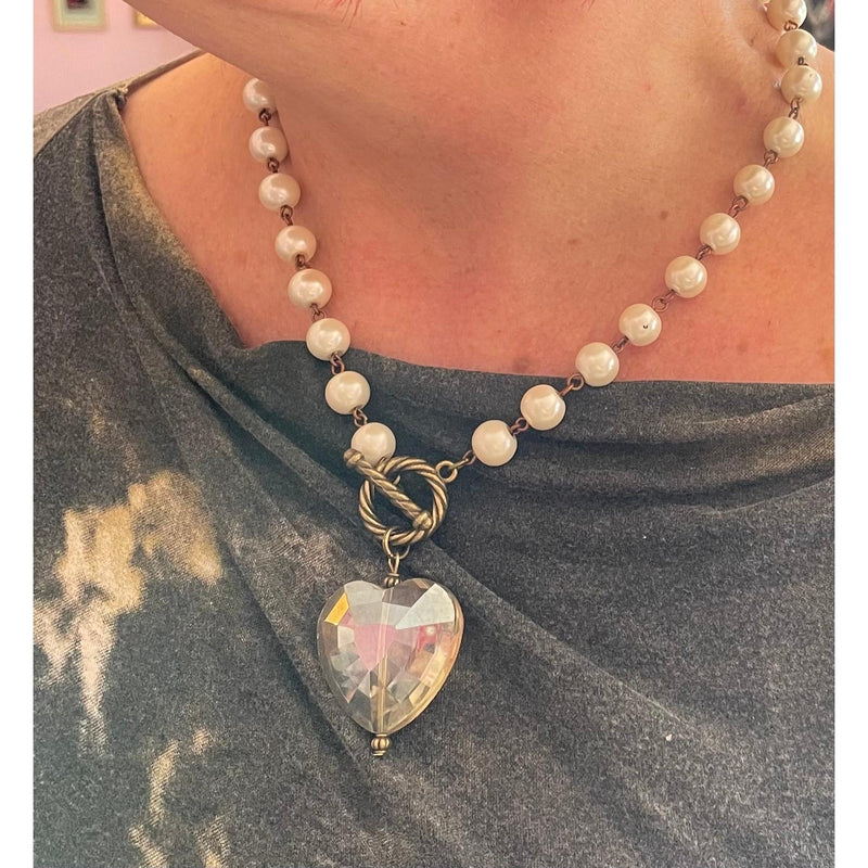 Crystal Heart on Pearls Necklace-Womens-Eclectic-Boutique-Clothing-for-Women-Online-Hippie-Clothes-Shop