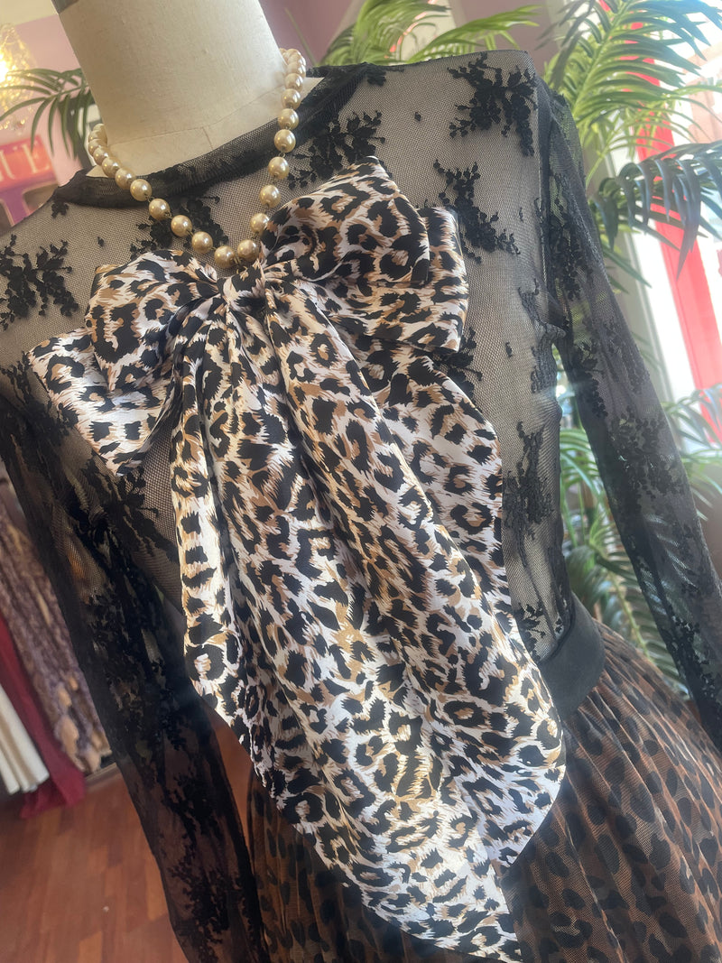 Leopard Bow on Pearl Necklace-Womens-Eclectic-Boutique-Clothing-for-Women-Online-Hippie-Clothes-Shop