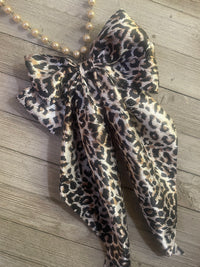 Leopard Bow on Pearl Necklace-Womens-Eclectic-Boutique-Clothing-for-Women-Online-Hippie-Clothes-Shop