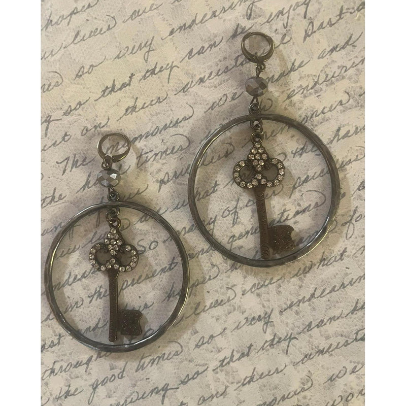 Rhinestone Key & Hoop Earrings-Womens-Eclectic-Boutique-Clothing-for-Women-Online-Hippie-Clothes-Shop