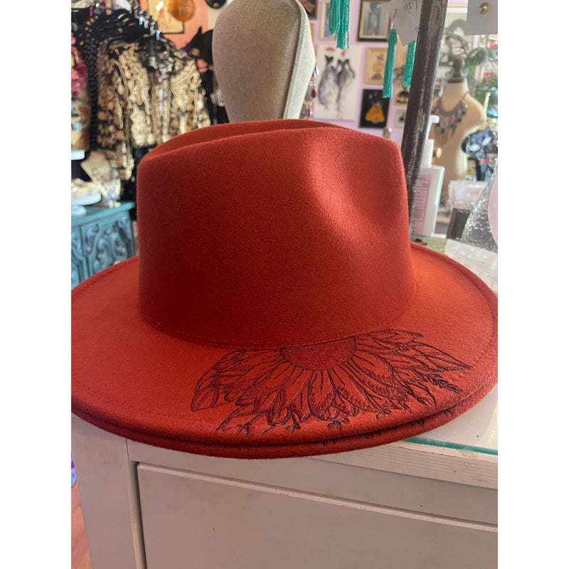 Rust Sunflower Fedora-Womens-Eclectic-Boutique-Clothing-for-Women-Online-Hippie-Clothes-Shop