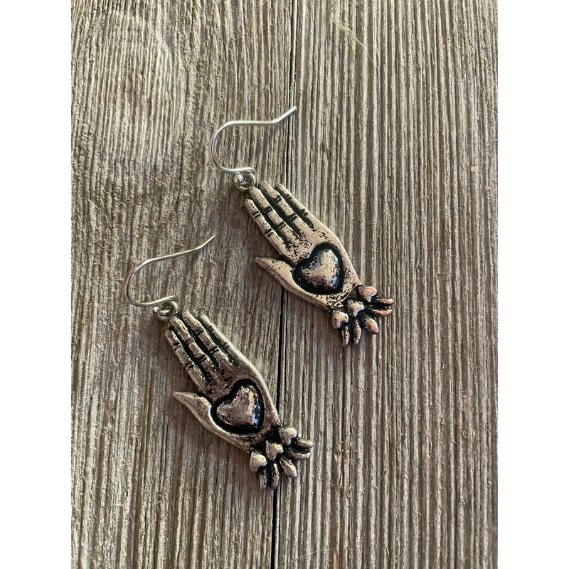 Silver Heart in Hand Earrings-Womens-Eclectic-Boutique-Clothing-for-Women-Online-Hippie-Clothes-Shop