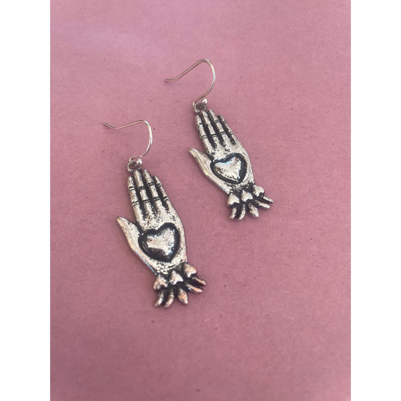 Silver Heart in Hand Earrings-Womens-Eclectic-Boutique-Clothing-for-Women-Online-Hippie-Clothes-Shop
