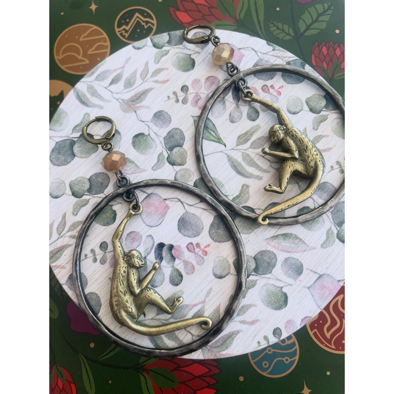 Swinging Monkey Hoop Earrings-Womens-Eclectic-Boutique-Clothing-for-Women-Online-Hippie-Clothes-Shop