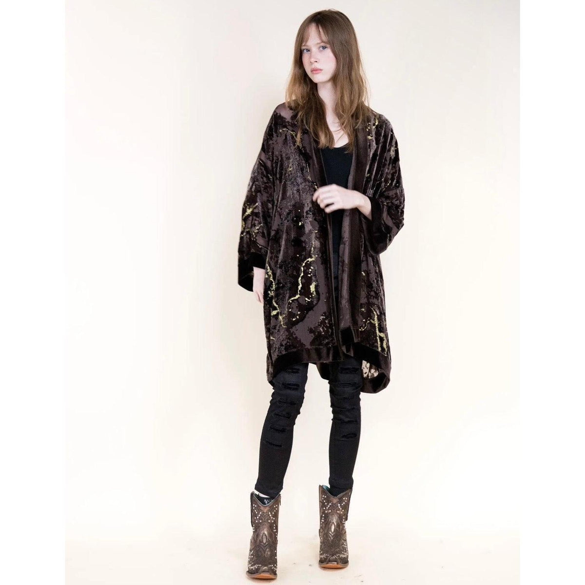 The Benatar Brown Velvet Kimono-Womens-Eclectic-Boutique-Clothing-for-Women-Online-Hippie-Clothes-Shop