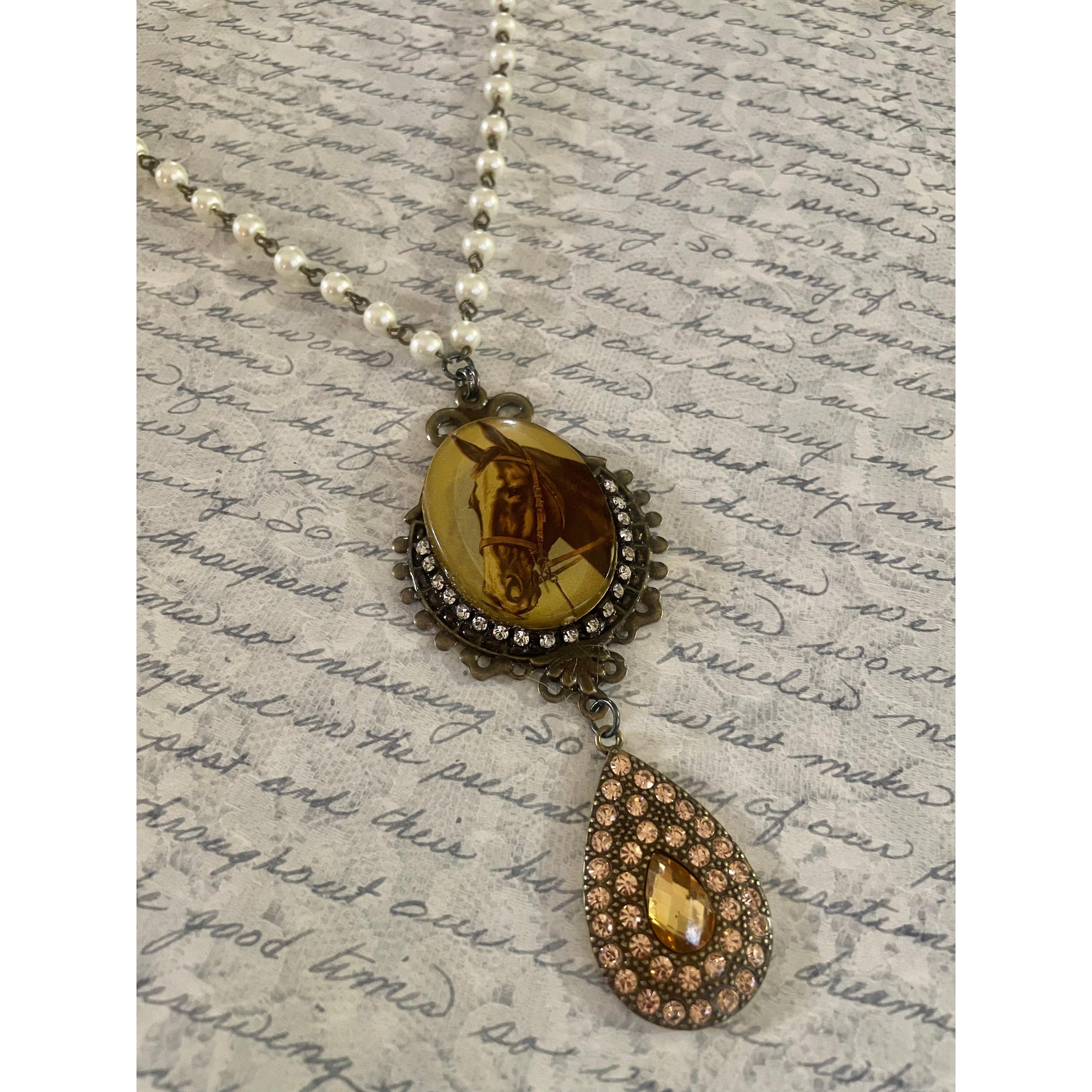 Vintage Horse Cameo Necklace-Womens-Eclectic-Boutique-Clothing-for-Women-Online-Hippie-Clothes-Shop