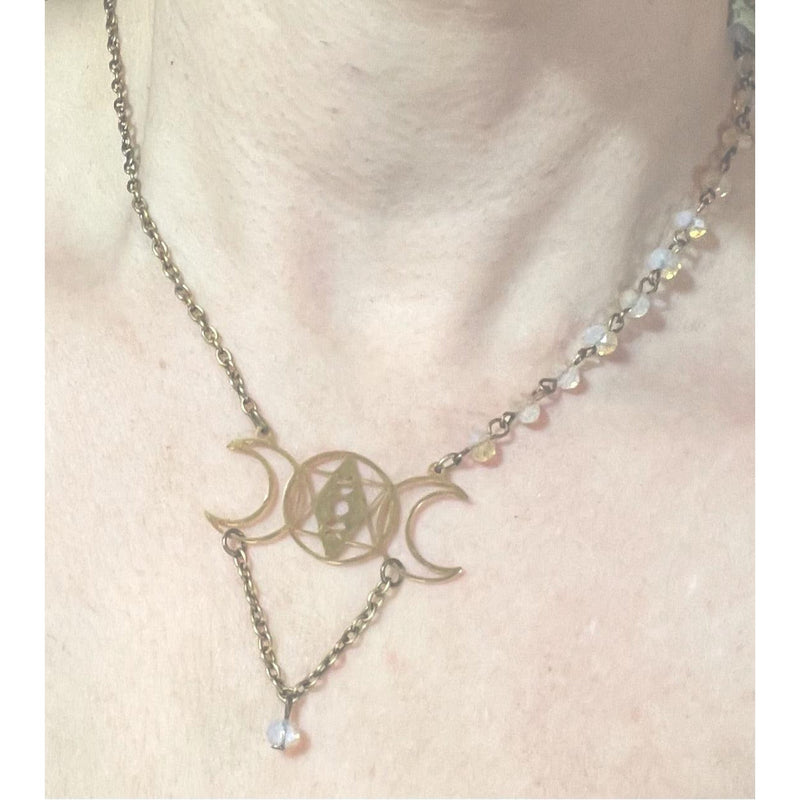 Gold Triple Goddess Necklace-Womens-Eclectic-Boutique-Clothing-for-Women-Online-Hippie-Clothes-Shop