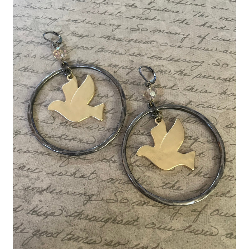 Peace dove earrings-Womens-Eclectic-Boutique-Clothing-for-Women-Online-Hippie-Clothes-Shop