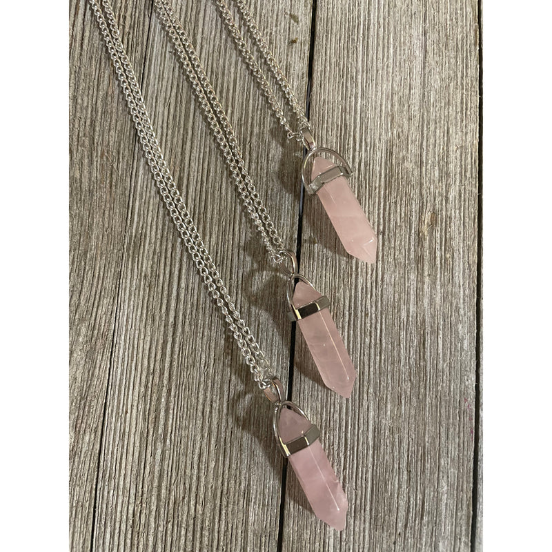 Rose Quartz Crystal Necklace-Womens-Eclectic-Boutique-Clothing-for-Women-Online-Hippie-Clothes-Shop