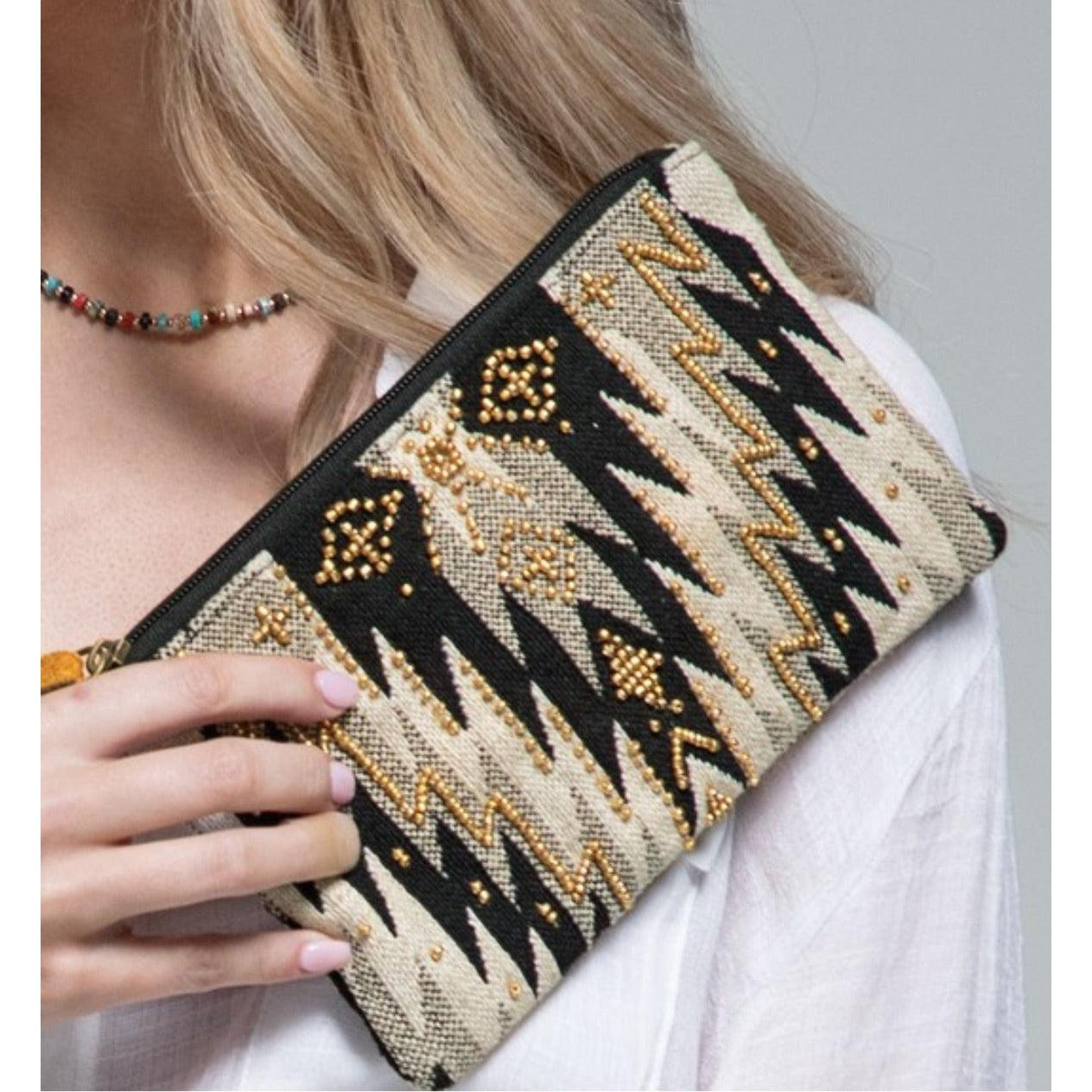 Tapestry and Bead Clutch Bag