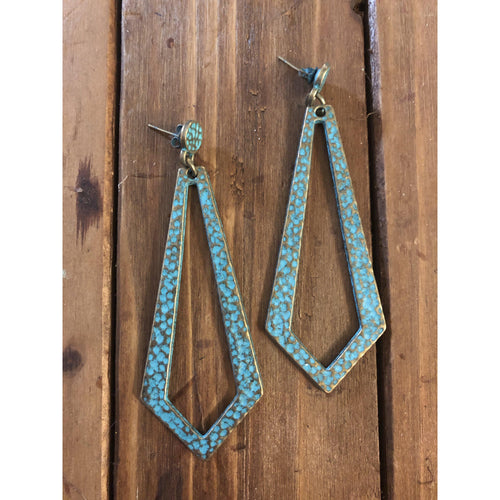 Turquoise patina geometric hoop earrings-Womens-Eclectic-Boutique-Clothing-for-Women-Online-Hippie-Clothes-Shop